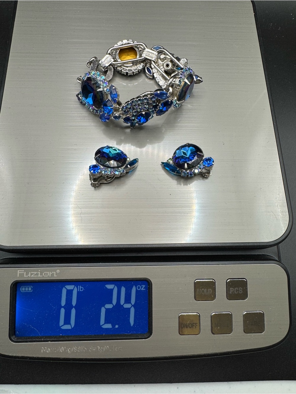 VTG Juliana Rhinestone Blue Watermelon Rivoli Aurora Borealis - Picture 9 of 9